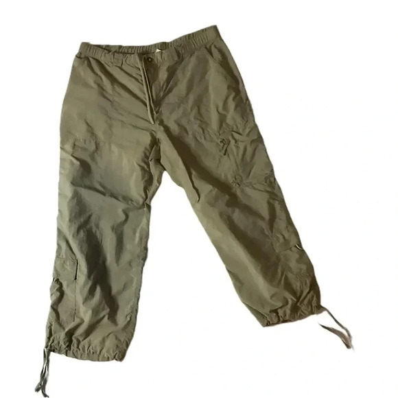 Pants - North Face Khaki Green Cropped Cargo Pants Elastic Drawstring Cuffs Womens Large